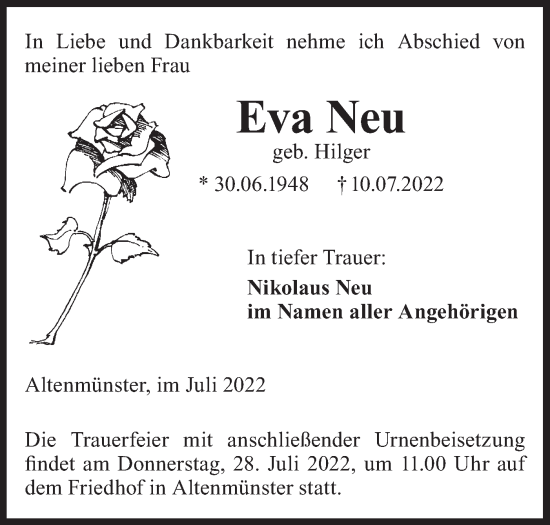 Traueranzeige von Eva Neu von Hohenloher Tagblatt