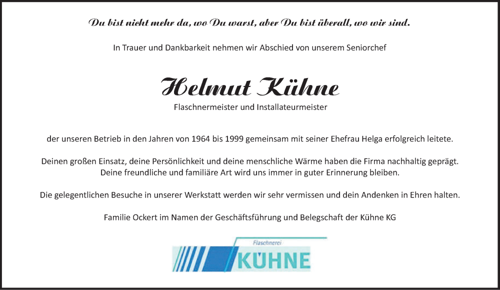  Traueranzeige für Helmut Kühne vom 05.07.2022 aus Haller Tagblatt