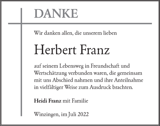 Traueranzeige von Herbert Franz von NWZ Neue Württembergische Zeitung