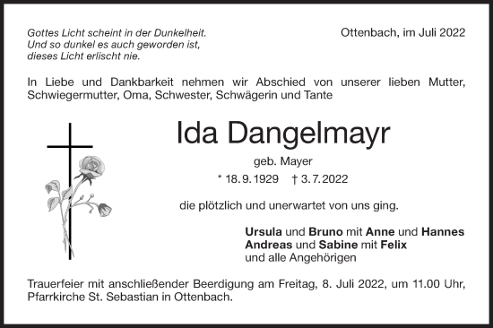 Traueranzeige von Ida Dangelmayr von NWZ Neue Württembergische Zeitung