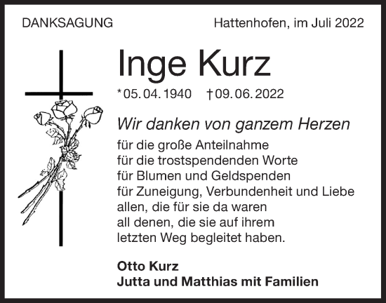 Traueranzeige von Inge Kurz von NWZ Neue Württembergische Zeitung