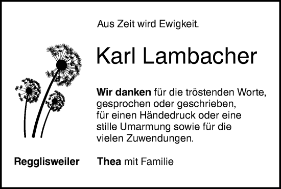 Traueranzeige von Karl Lambacher von SÜDWEST PRESSE Ausgabe Ulm/Neu-Ulm