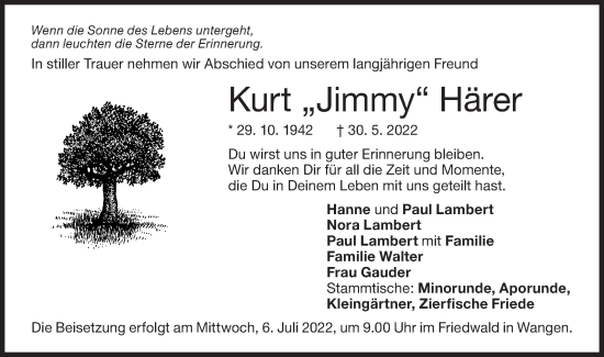 Traueranzeige von Kurt Jimmy Härer von NWZ Neue Württembergische Zeitung