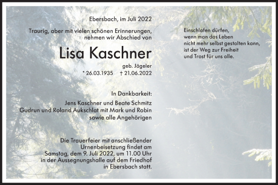 Traueranzeige von Lisa Kaschner von NWZ Neue Württembergische Zeitung