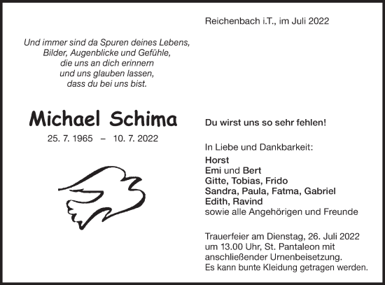 Traueranzeige von Michael Schima von Geislinger Zeitung