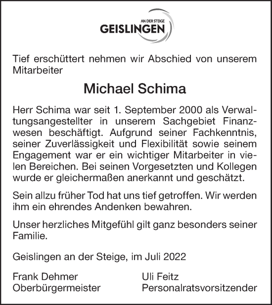 Traueranzeige von Michael Schima von Geislinger Zeitung