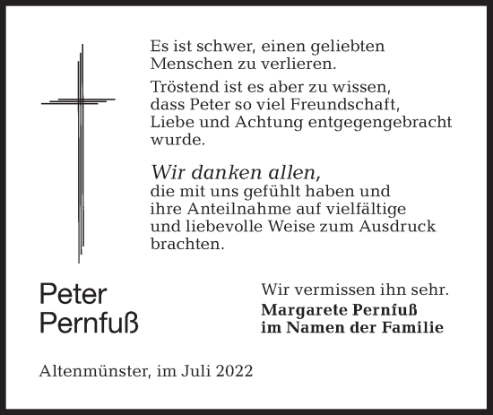 Traueranzeige von Peter Pernfuß von Hohenloher Tagblatt