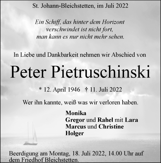 Traueranzeige von Peter Pietruschinski von Alb-Bote/Metzinger-Uracher Volksblatt