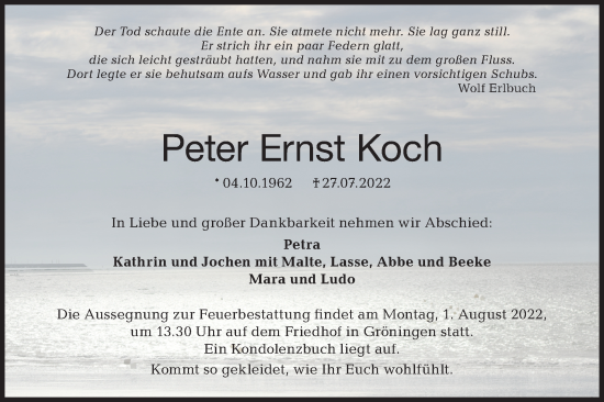 Traueranzeige von Peter Ernst Koch von Hohenloher Tagblatt