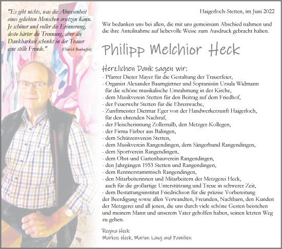 Traueranzeige von Philipp Melchior Heck von Metzinger-Uracher Volksblatt