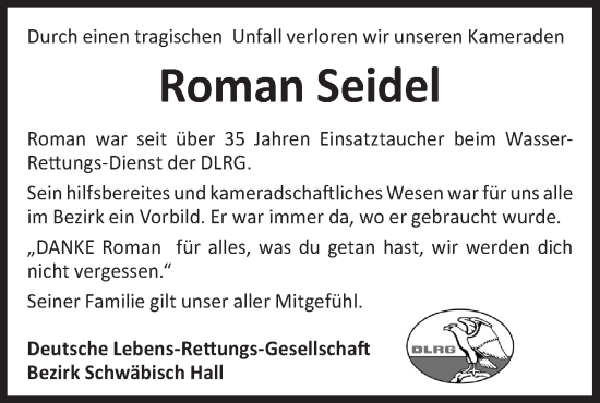 Traueranzeige von Roman Seidel von Haller Tagblatt