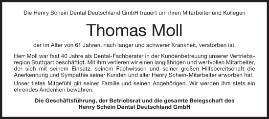 Traueranzeige von Thomas Moll von NWZ Neue Württembergische Zeitung/Geislinger Zeitung