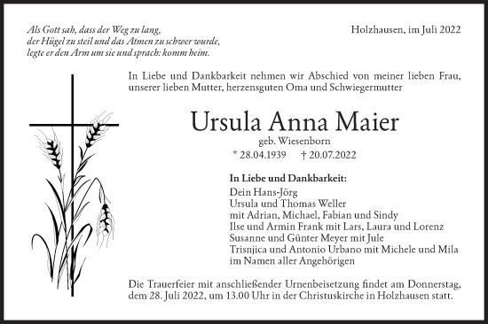 Traueranzeige von Ursula Anna Maier von NWZ Neue Württembergische Zeitung