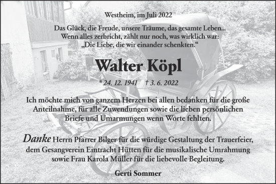 Traueranzeige von Walter Köpl von Haller Tagblatt