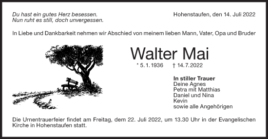 Traueranzeige von Walter Mai von NWZ Neue Württembergische Zeitung