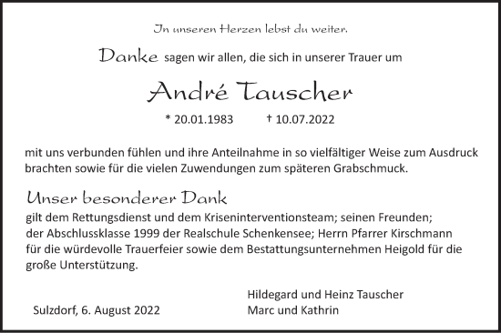 Traueranzeige von André Tauscher von Haller Tagblatt