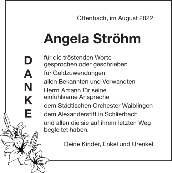 Traueranzeige von Angela Ströhm von NWZ Neue Württembergische Zeitung