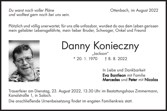 Traueranzeige von Danny Konieczny von NWZ Neue Württembergische Zeitung