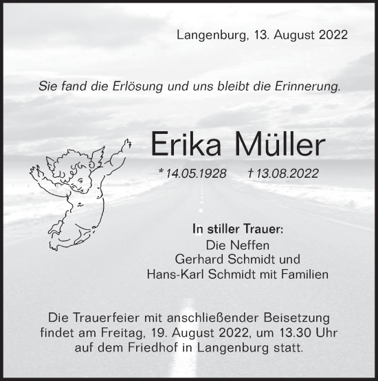 Traueranzeige von Erika Müller von Hohenloher Tagblatt