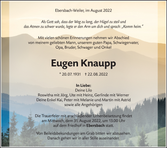 Traueranzeige von Eugen Knaupp von NWZ Neue Württembergische Zeitung