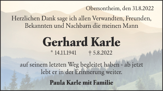 Traueranzeige von Gerhard Karle von Haller Tagblatt