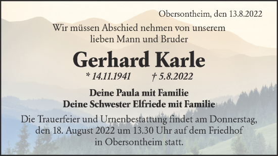 Traueranzeige von Gerhard Karle von Haller Tagblatt