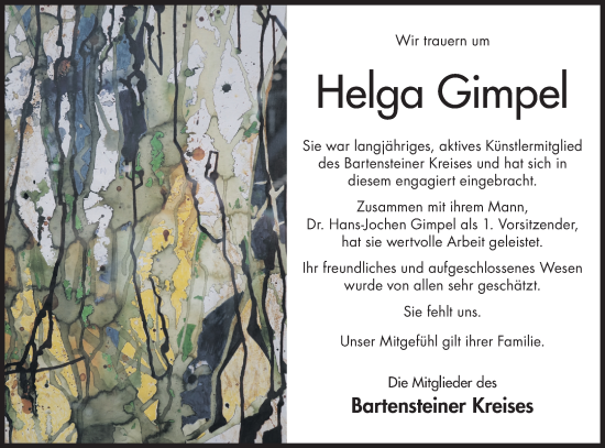 Traueranzeige von Helga Gimpel von Hohenloher Tagblatt