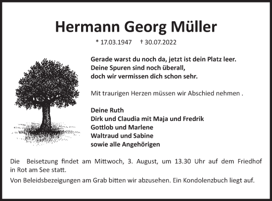 Traueranzeige von Hermann Georg Müller von Hohenloher Tagblatt
