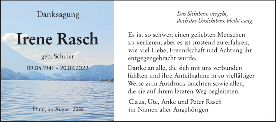 Traueranzeige von Irene Rasch von SÜDWEST PRESSE Ausgabe Ulm/Neu-Ulm