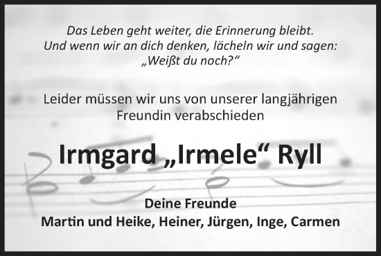 Traueranzeige von Irmgard Ryll von Haller Tagblatt