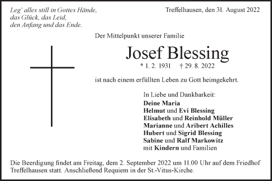 Traueranzeige von Josef Blessing von Geislinger Zeitung