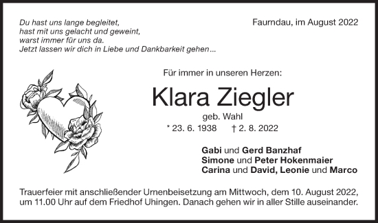 Traueranzeige von Klara Ziegler von NWZ Neue Württembergische Zeitung