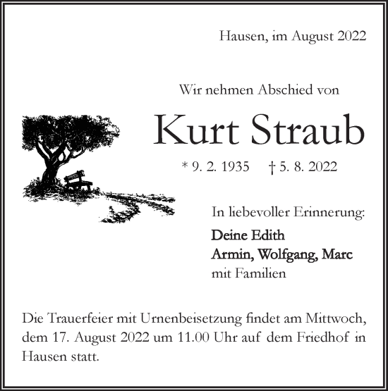 Traueranzeige von Kurt Straub von Geislinger Zeitung