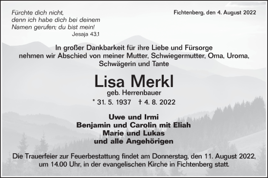 Traueranzeige von Lisa Merk von Rundschau Gaildorf