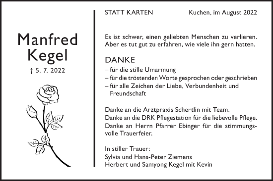 Traueranzeige von Manfred Kegel von Geislinger Zeitung