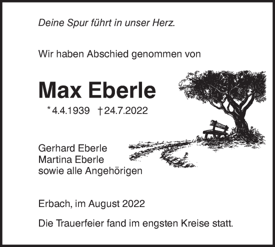 Traueranzeige von Max Eberle von SÜDWEST PRESSE Ausgabe Ulm/Neu-Ulm