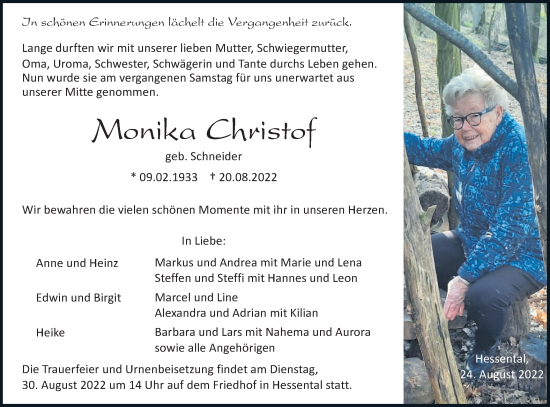 Traueranzeige von Monika Christof von Haller Tagblatt