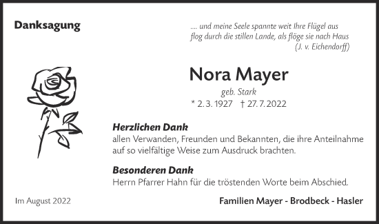 Traueranzeige von Nora Mayer von Metzinger-Uracher Volksblatt