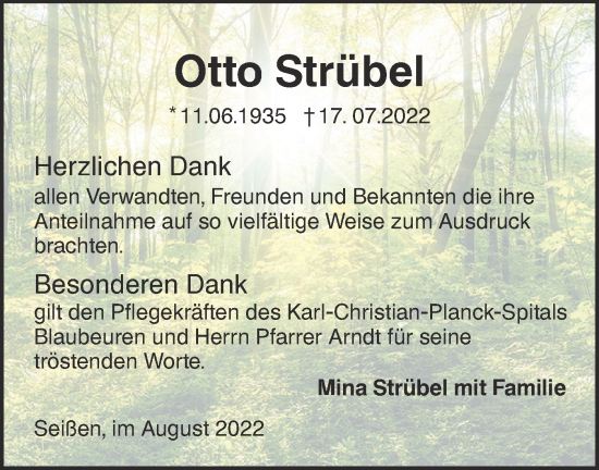 Traueranzeige von Otto Strübel von SÜDWEST PRESSE