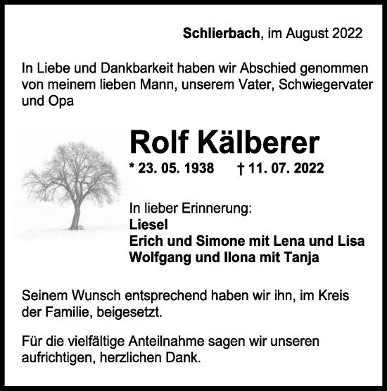 Traueranzeige von Rolf Kälberer von NWZ Neue Württembergische Zeitung