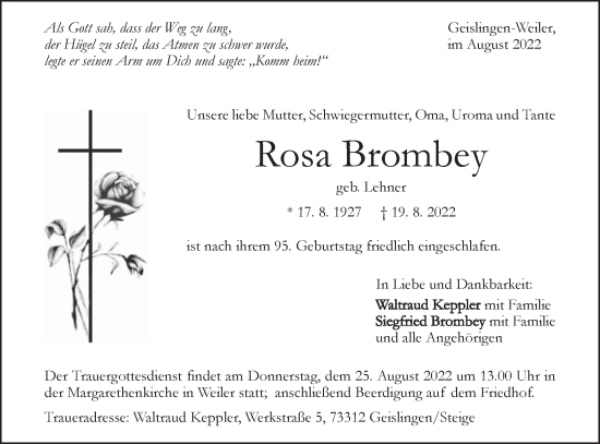 Traueranzeige von Rosa Brombey von Geislinger Zeitung