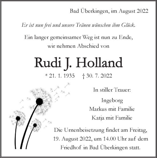 Traueranzeige von Rudi J. Holland von Geislinger Zeitung