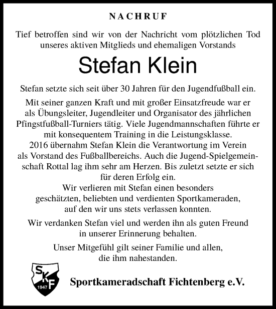 Traueranzeige von Stefan Klein von Rundschau Gaildorf