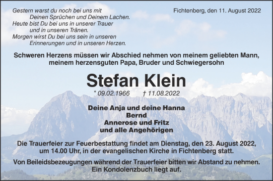 Traueranzeige von Stefan Klein von Rundschau Gaildorf