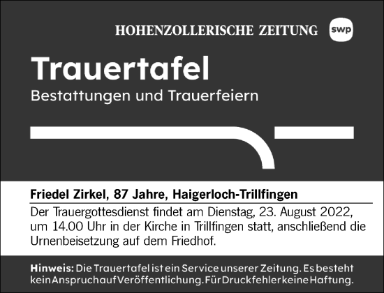 Traueranzeige von Totentafel vom 18.08.2022 von Metzinger-Uracher Volksblatt