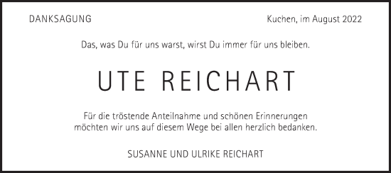 Traueranzeige von Ute Reichart von Geislinger Zeitung