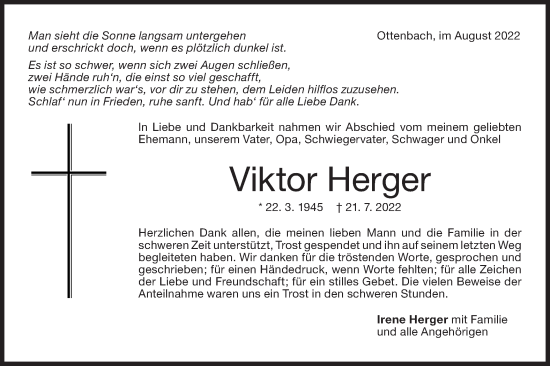 Traueranzeige von Viktor Herger von NWZ Neue Württembergische Zeitung