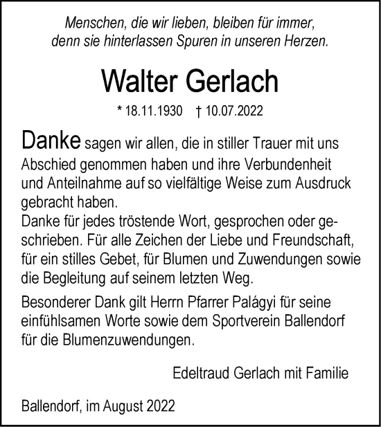 Traueranzeige von Walter Gerlach von SÜDWEST PRESSE Ausgabe Ulm/Neu-Ulm