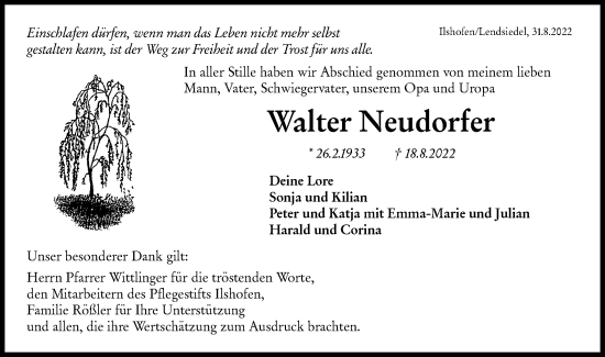 Traueranzeige von Walter Neudorfer von Hohenloher Tagblatt