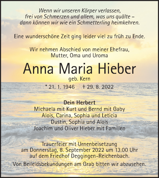 Traueranzeige von Anna Maria Hieber von Geislinger Zeitung